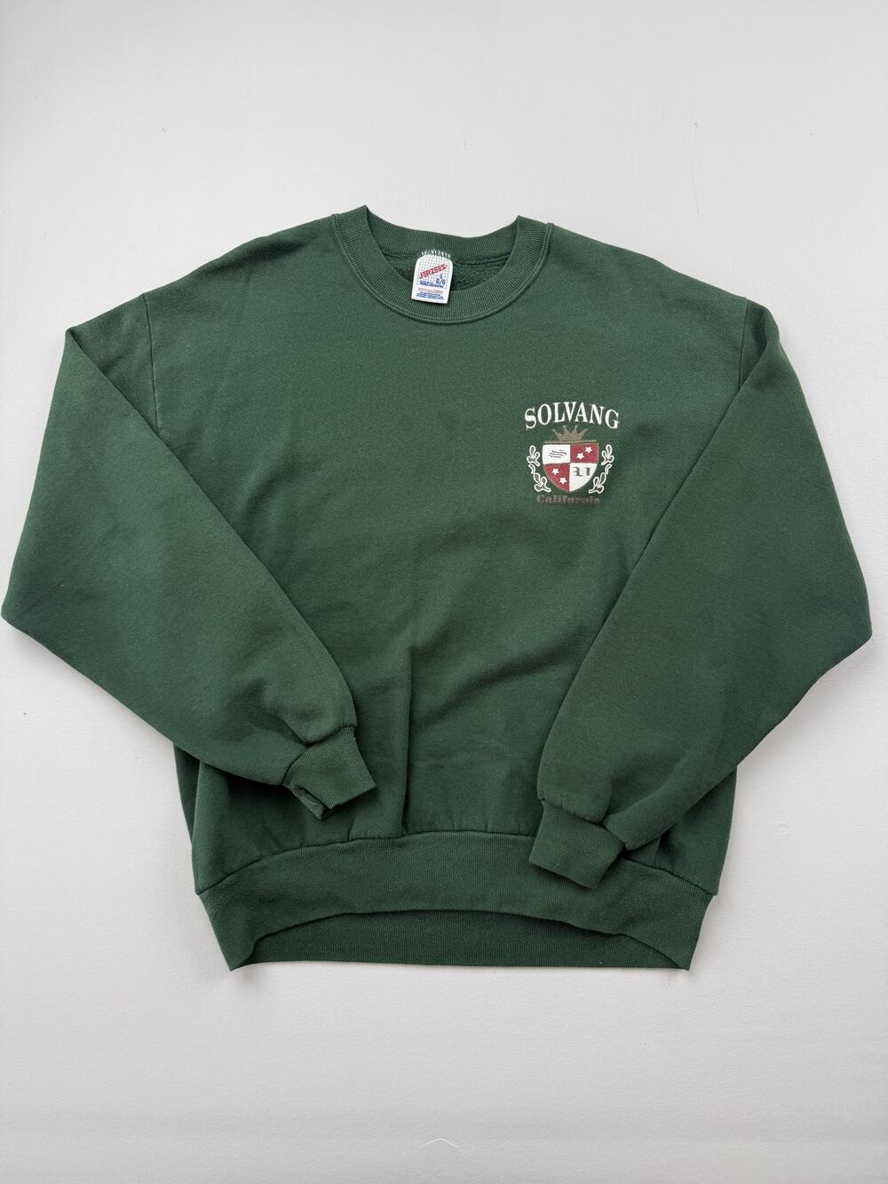 Vintage Jerzees Sweatshirt Mens L Green Fleece Pullover Solvang California USA